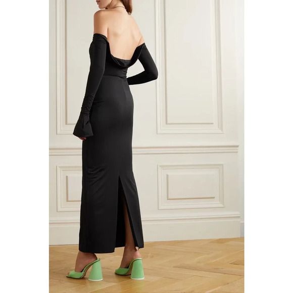 16Arlington Salm Off The Shoulder Midi Dress Black Size 10 NWT - Picture 3 of 9